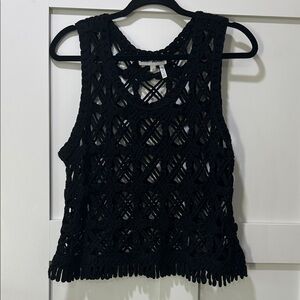 DKNY Black Open Weave Tank Top